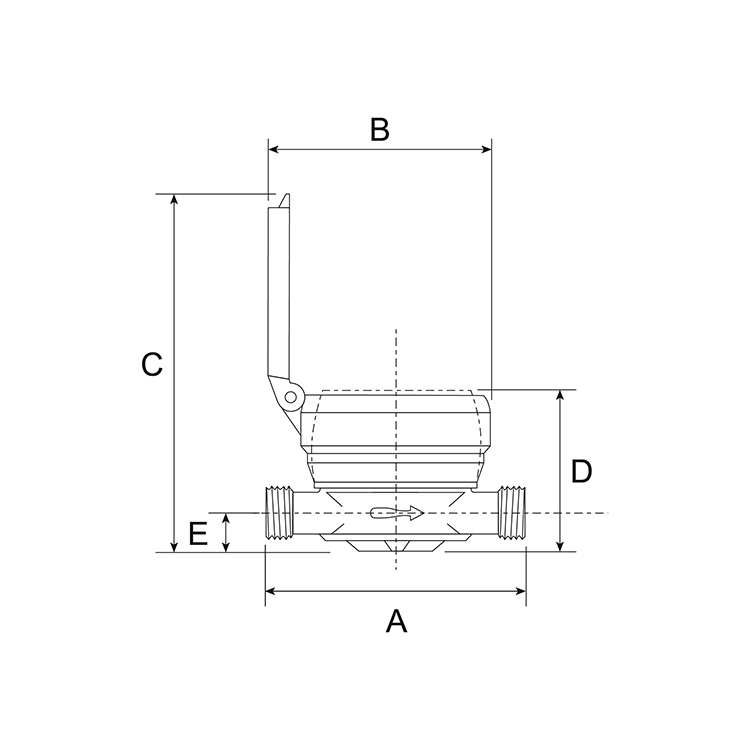 Single jet Super Dry dial water meter - technical drawing